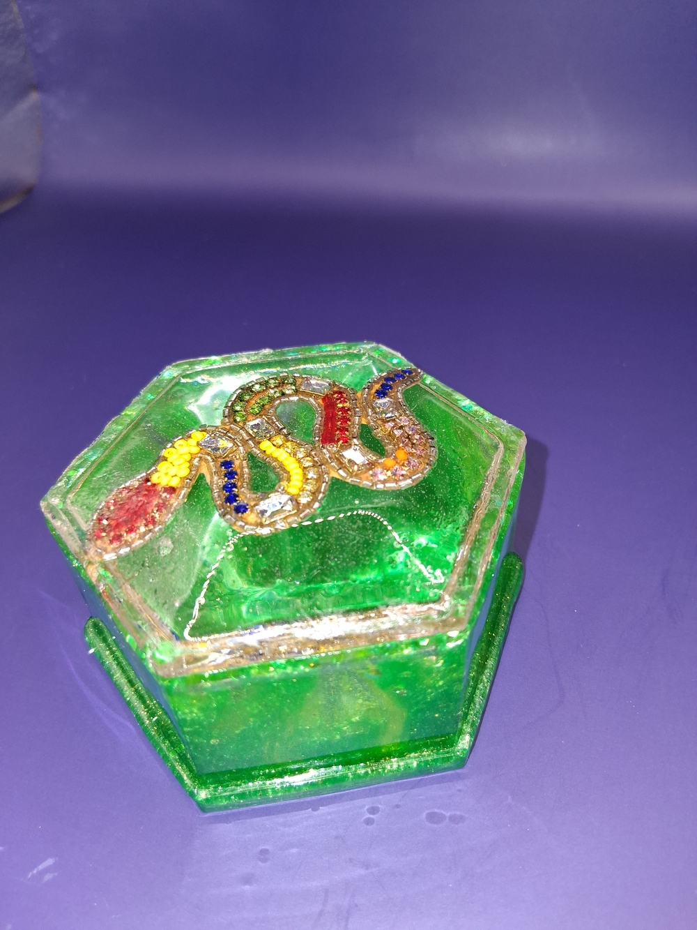 Green Hexagonal Beaded Trinket Box